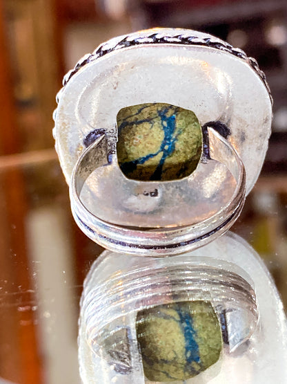 Vintage Sterling Silver Polished Jasper Square Natural Stone Ring