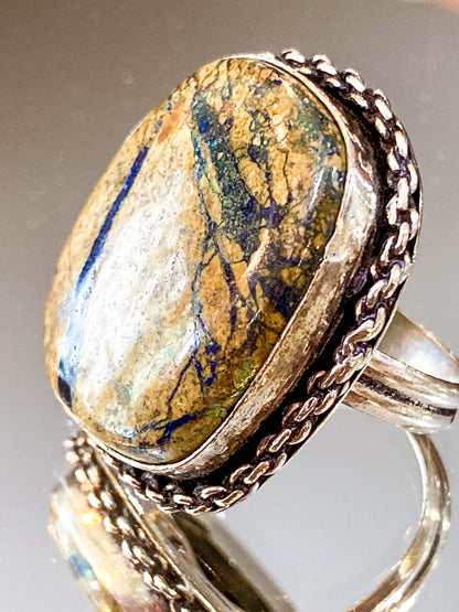 Vintage Sterling Silver Polished Jasper Square Natural Stone Ring