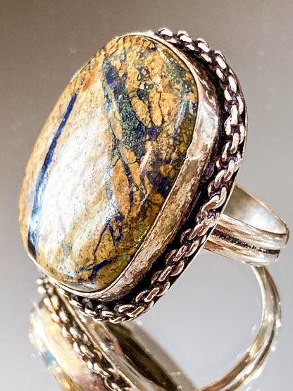 Vintage Sterling Silver Polished Jasper Square Natural Stone Ring