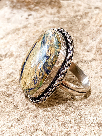 Vintage Sterling Silver Polished Jasper Square Natural Stone Ring