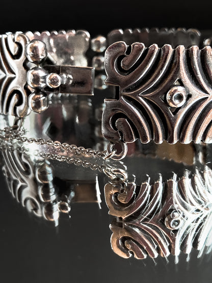 Vintage TAXCO Aguilar Style Mexico Sterling Silver Modernist Cuff Bracelet