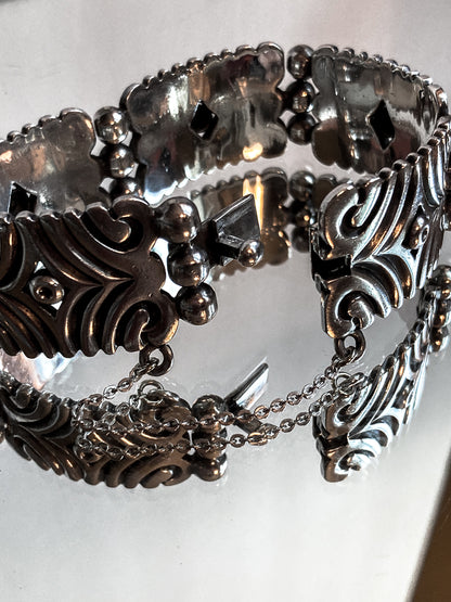 Vintage TAXCO Aguilar Style Mexico Sterling Silver Modernist Cuff Bracelet