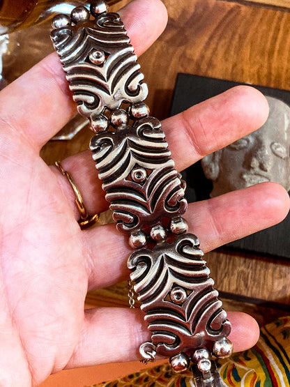 Vintage TAXCO Aguilar Style Mexico Sterling Silver Modernist Cuff Bracelet