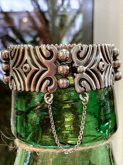Vintage TAXCO Aguilar Style Mexico Sterling Silver Modernist Cuff Bracelet