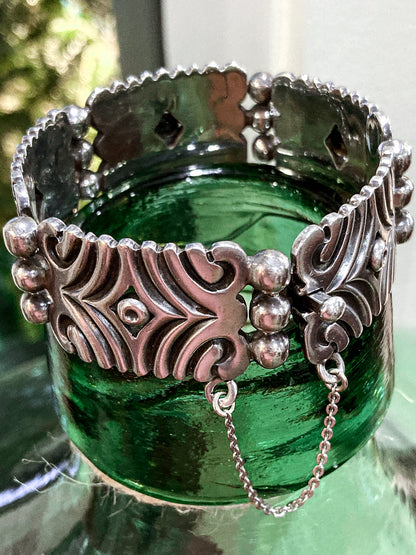 Vintage TAXCO Aguilar Style Mexico Sterling Silver Modernist Cuff Bracelet
