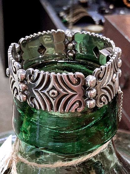 Vintage TAXCO Aguilar Style Mexico Sterling Silver Modernist Cuff Bracelet