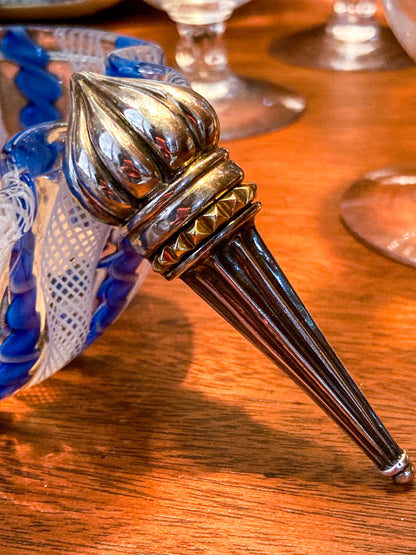 Vintage Lagos Caviar Sterling Silver Contrast 18K Gold Liberty Torch Brooch