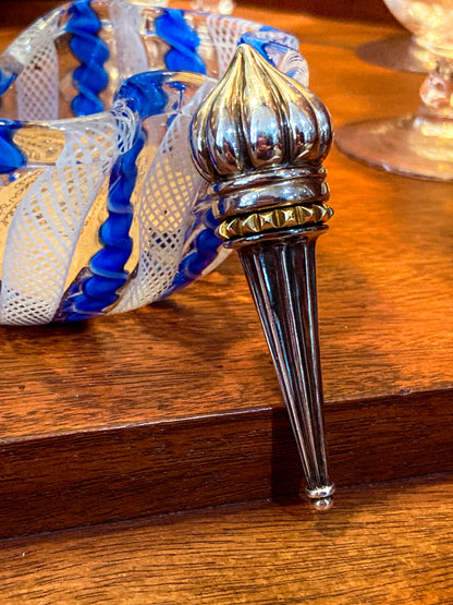 Vintage Lagos Caviar Sterling Silver Contrast 18K Gold Liberty Torch Brooch