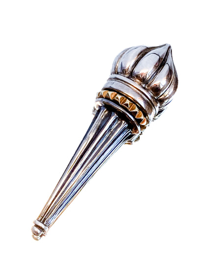 Vintage Lagos Caviar Sterling Silver Contrast 18K Gold Liberty Torch Brooch