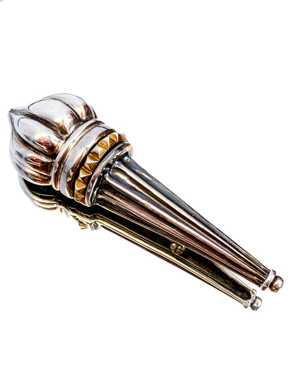 Vintage Lagos Caviar Sterling Silver Contrast 18K Gold Liberty Torch Brooch