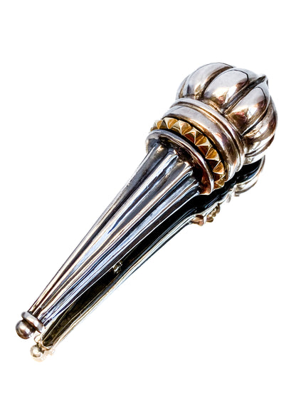 Vintage Lagos Caviar Sterling Silver Contrast 18K Gold Liberty Torch Brooch