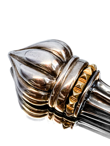 Vintage Lagos Caviar Sterling Silver Contrast 18K Gold Liberty Torch Brooch