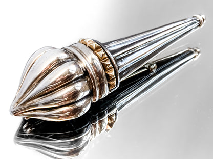 Vintage Lagos Caviar Sterling Silver Contrast 18K Gold Liberty Torch Brooch