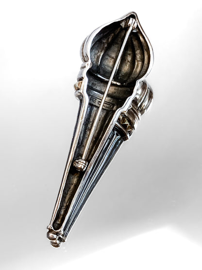Vintage Lagos Caviar Sterling Silver Contrast 18K Gold Liberty Torch Brooch