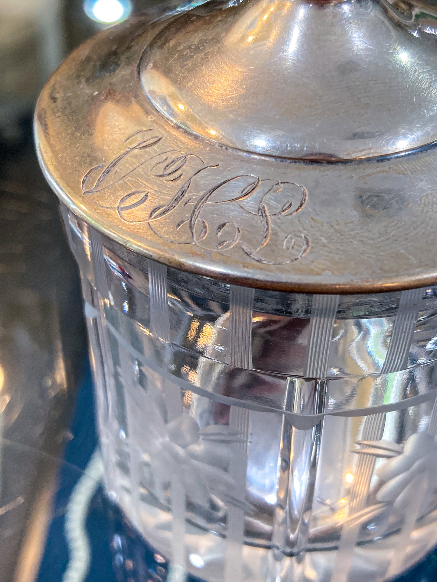 Vintage Sterling Silver Lidded Clear Etched Glass American Mustard Pot Jar