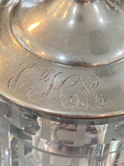 Vintage Sterling Silver Lidded Clear Etched Glass American Mustard Pot Jar