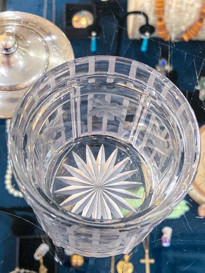 Vintage Sterling Silver Lidded Clear Etched Glass American Mustard Pot Jar