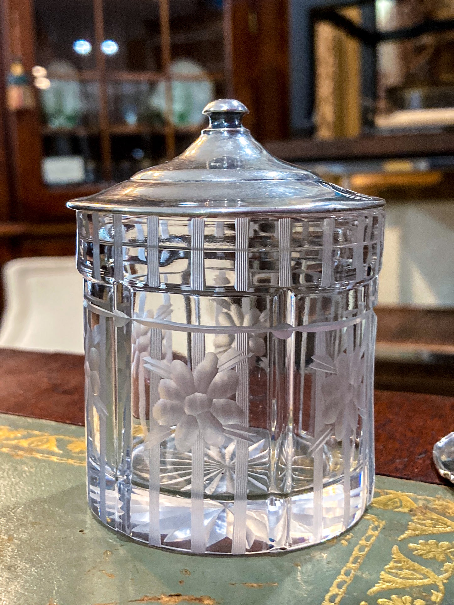 Vintage Sterling Silver Lidded Clear Etched Glass American Mustard Pot Jar