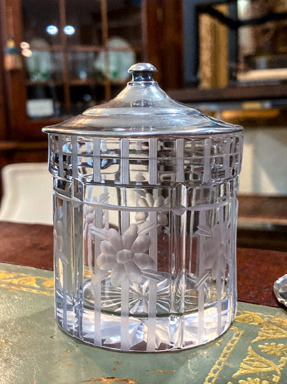 Vintage Sterling Silver Lidded Clear Etched Glass American Mustard Pot Jar