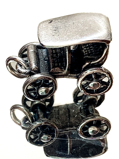 Vintage Sterling Silver Miniature Antique Automobile Car Charm Jewelry white mirrored background