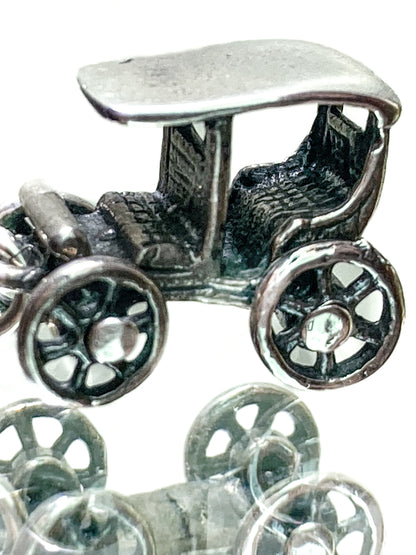 Vintage Sterling Silver Miniature Antique Automobile Car Charm Jewelry white mirrored background