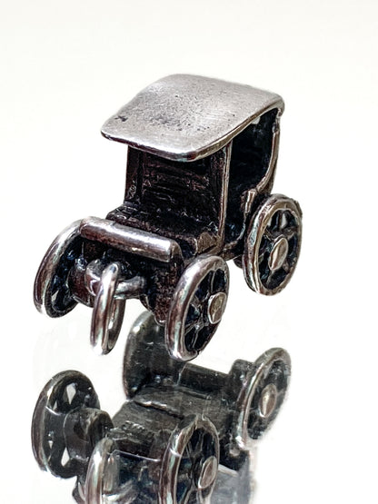 Vintage Sterling Silver Miniature Antique Automobile Car Charm Jewelry white mirrored background