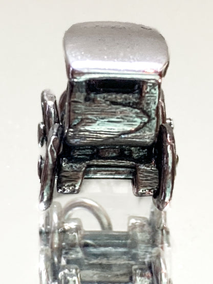 Vintage Sterling Silver Miniature Antique Automobile Car Charm Jewelry white mirrored background
