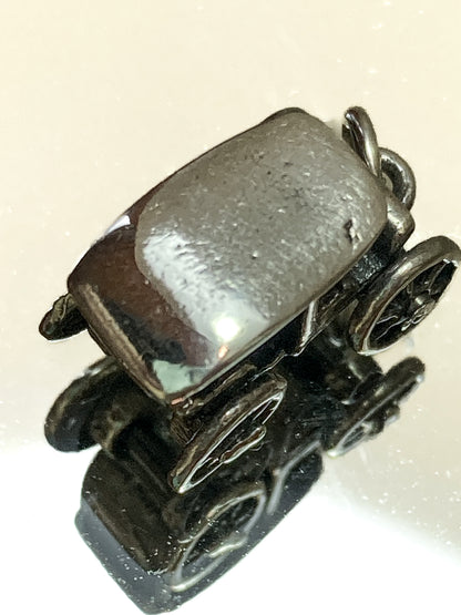 Vintage Sterling Silver Miniature Antique Automobile Car Charm Jewelry white mirrored background