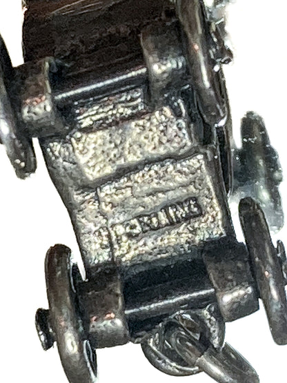 Vintage Sterling Silver Miniature Antique Automobile Car Charm Jewelry white mirrored background bottom