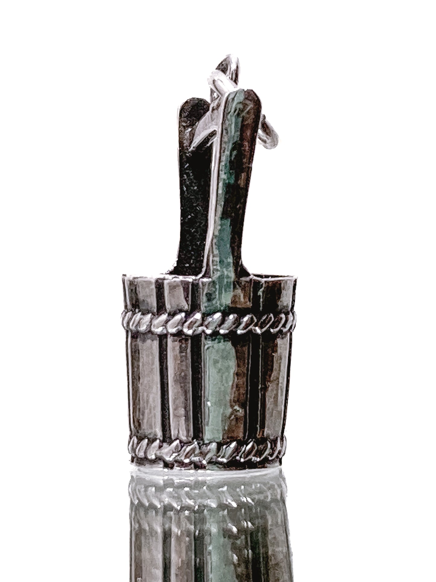Vintage Silver Miniature Classic Water Bucket Charm Jewelry 