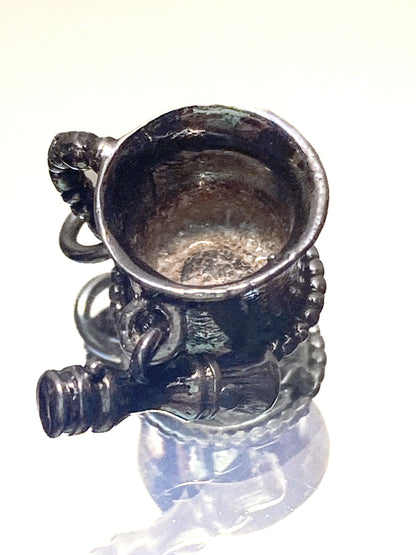 Vintage Sterling Silver Miniature Shaving Cup Dangle Brush Charm Jewelry