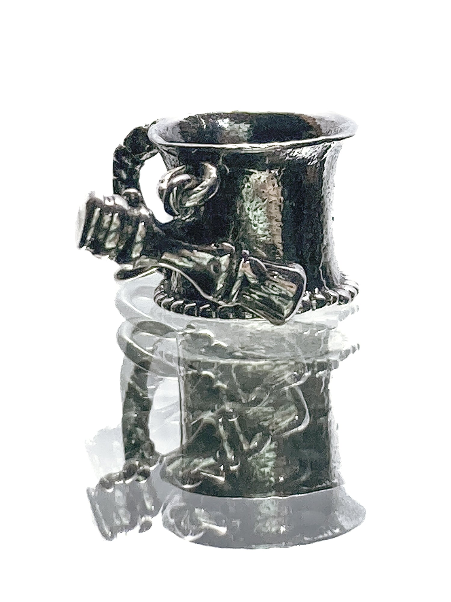 Vintage Sterling Silver Miniature Shaving Cup Dangle Brush Charm Jewelry