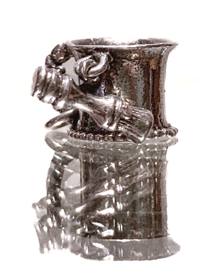 Vintage Sterling Silver Miniature Shaving Cup Dangle Brush Charm Jewelry