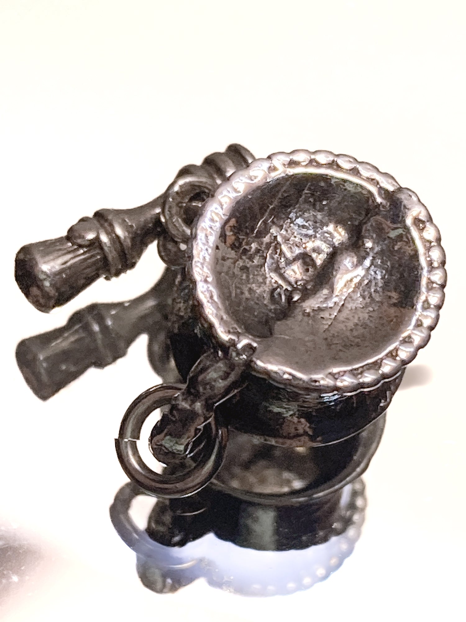 Vintage Sterling Silver Miniature Shaving Cup Dangle Brush Charm Jewelry