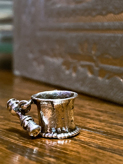 Vintage Sterling Silver Miniature Shaving Cup Dangle Brush Charm Jewelry