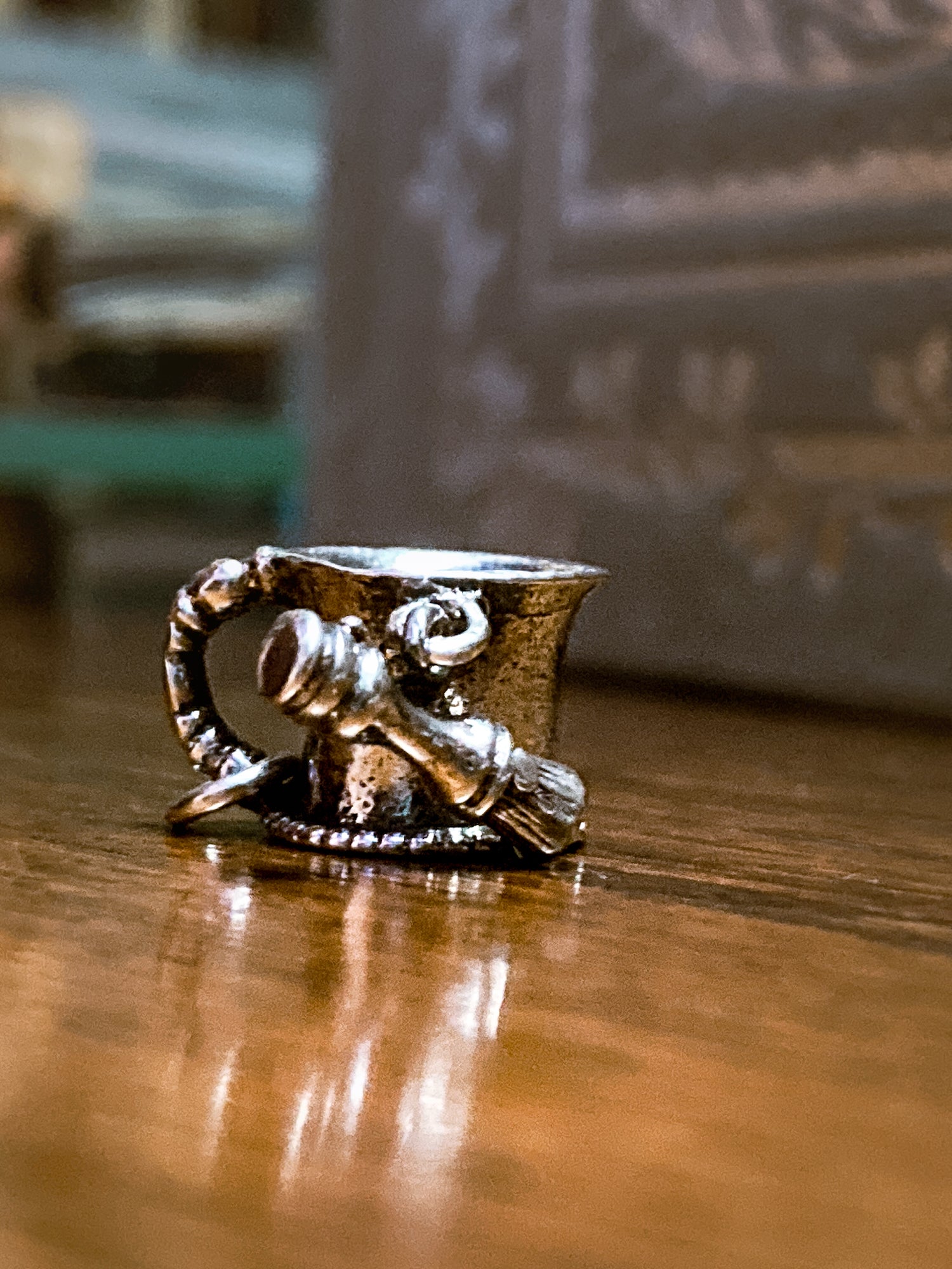 Vintage Sterling Silver Miniature Shaving Cup Dangle Brush Charm Jewelry