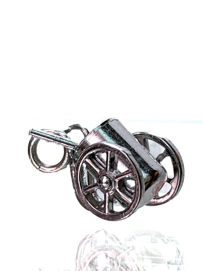 Vintage Sterling Silver Miniature Golf Caddy Rolling Cart Moving Wheels Charm Jewelry