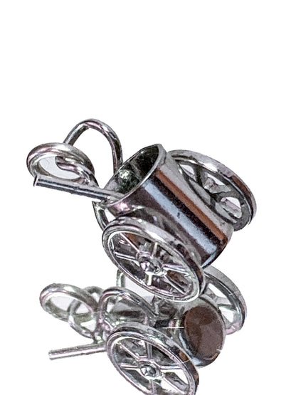 Vintage Sterling Silver Miniature Golf Caddy Rolling Cart Moving Wheels Charm Jewelry