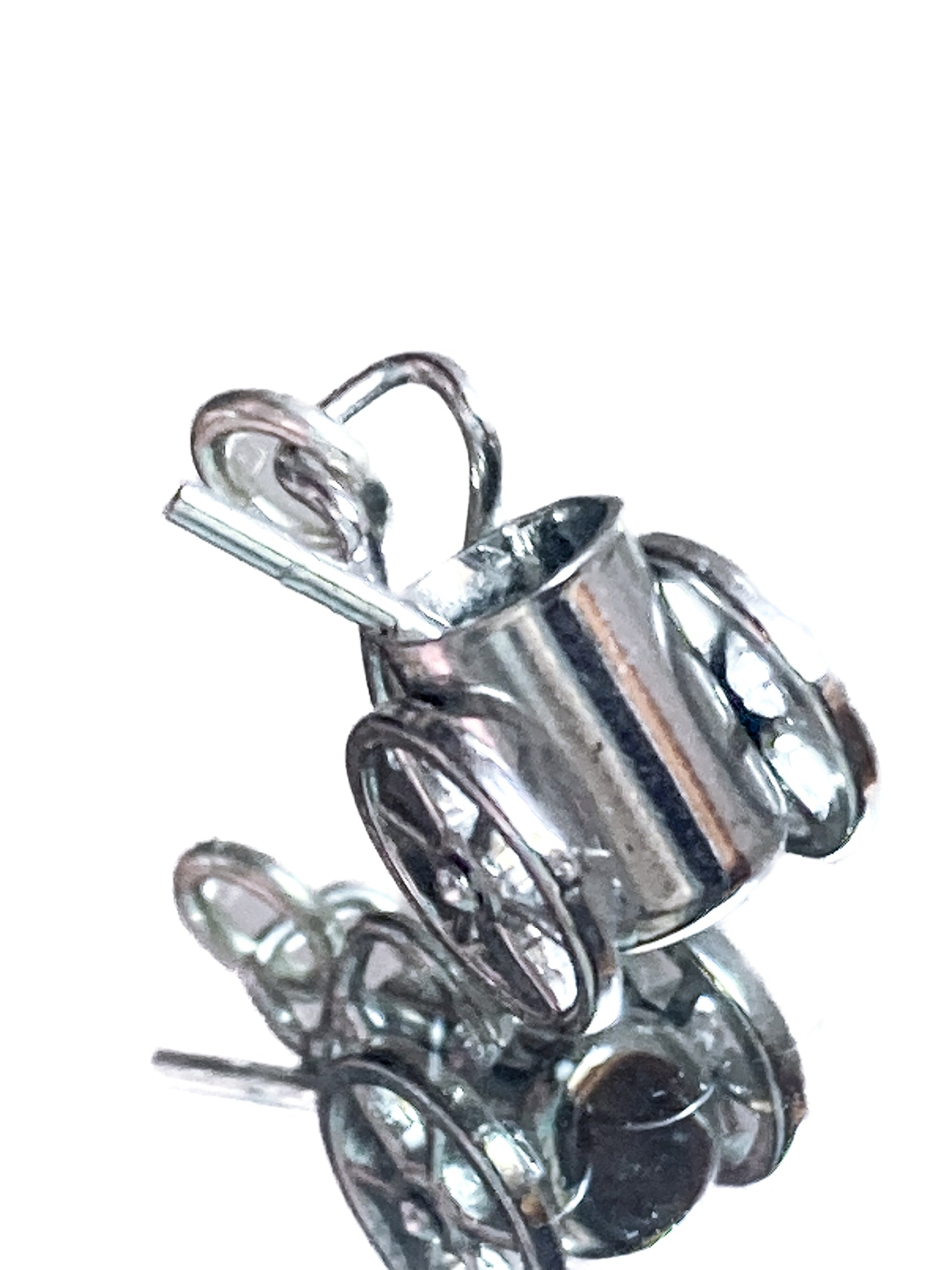 Vintage Sterling Silver Miniature Golf Caddy Rolling Cart Moving Wheels Charm Jewelry