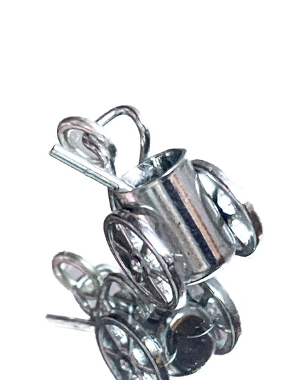 Vintage Sterling Silver Miniature Golf Caddy Rolling Cart Moving Wheels Charm Jewelry