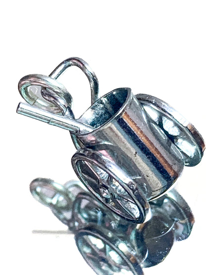 Vintage Sterling Silver Miniature Golf Caddy Rolling Cart Moving Wheels Charm Jewelry