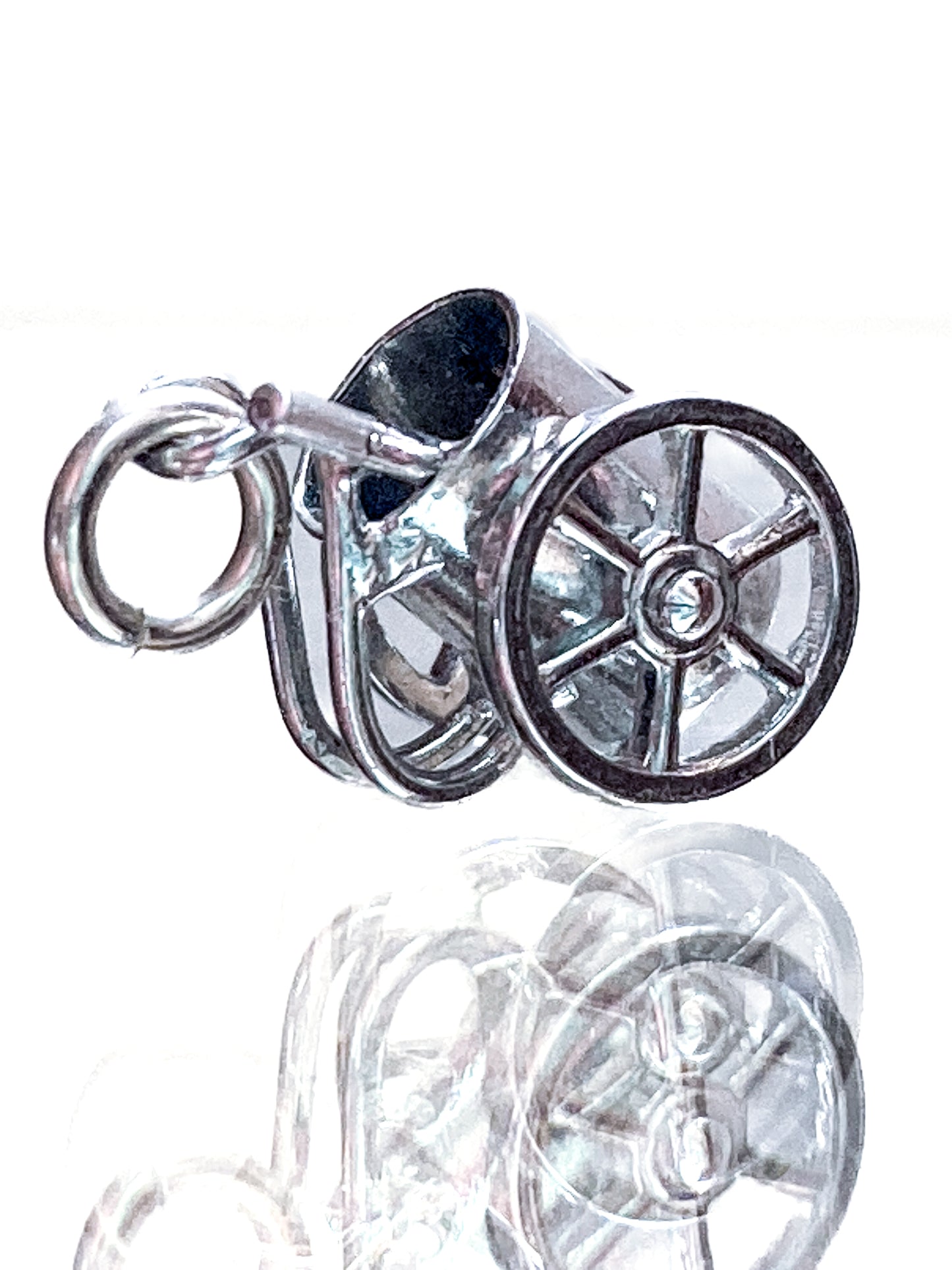 Vintage Sterling Silver Miniature Golf Caddy Rolling Cart Moving Wheels Charm Jewelry