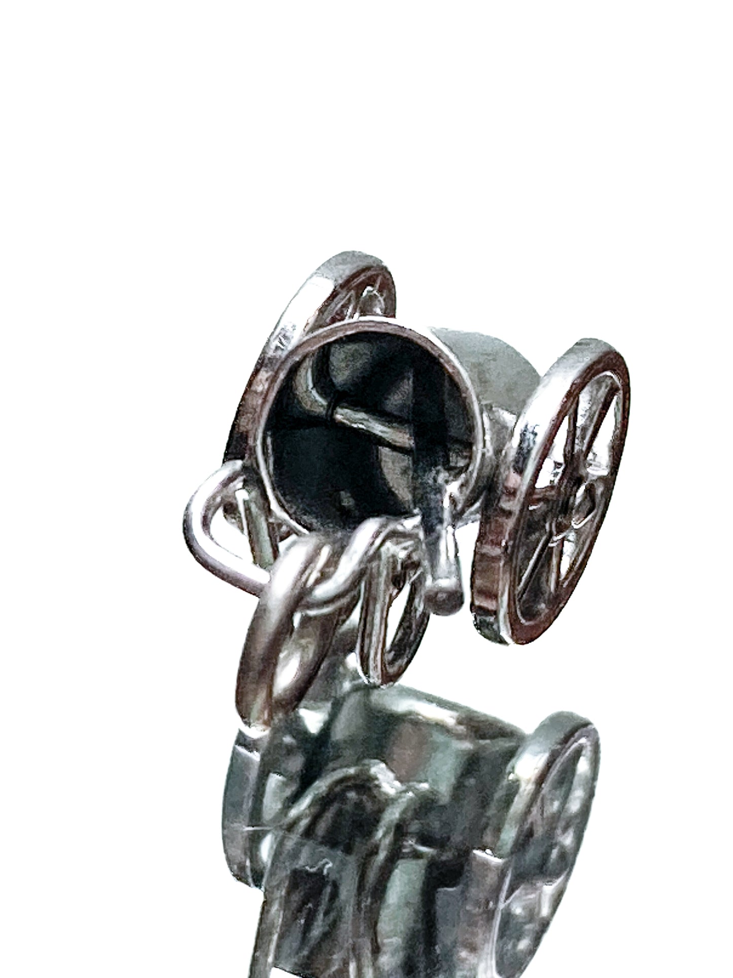 Vintage Sterling Silver Miniature Golf Caddy Rolling Cart Moving Wheels Charm Jewelry