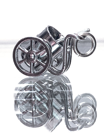 Vintage Sterling Silver Miniature Golf Caddy Rolling Cart Moving Wheels Charm Jewelry