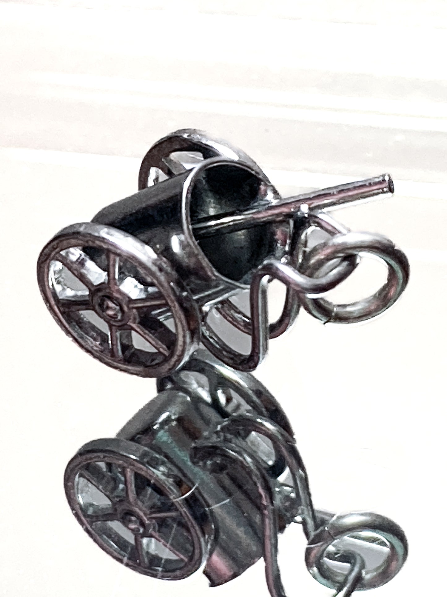 Vintage Sterling Silver Miniature Golf Caddy Rolling Cart Moving Wheels Charm Jewelry