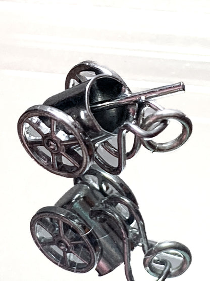 Vintage Sterling Silver Miniature Golf Caddy Rolling Cart Moving Wheels Charm Jewelry