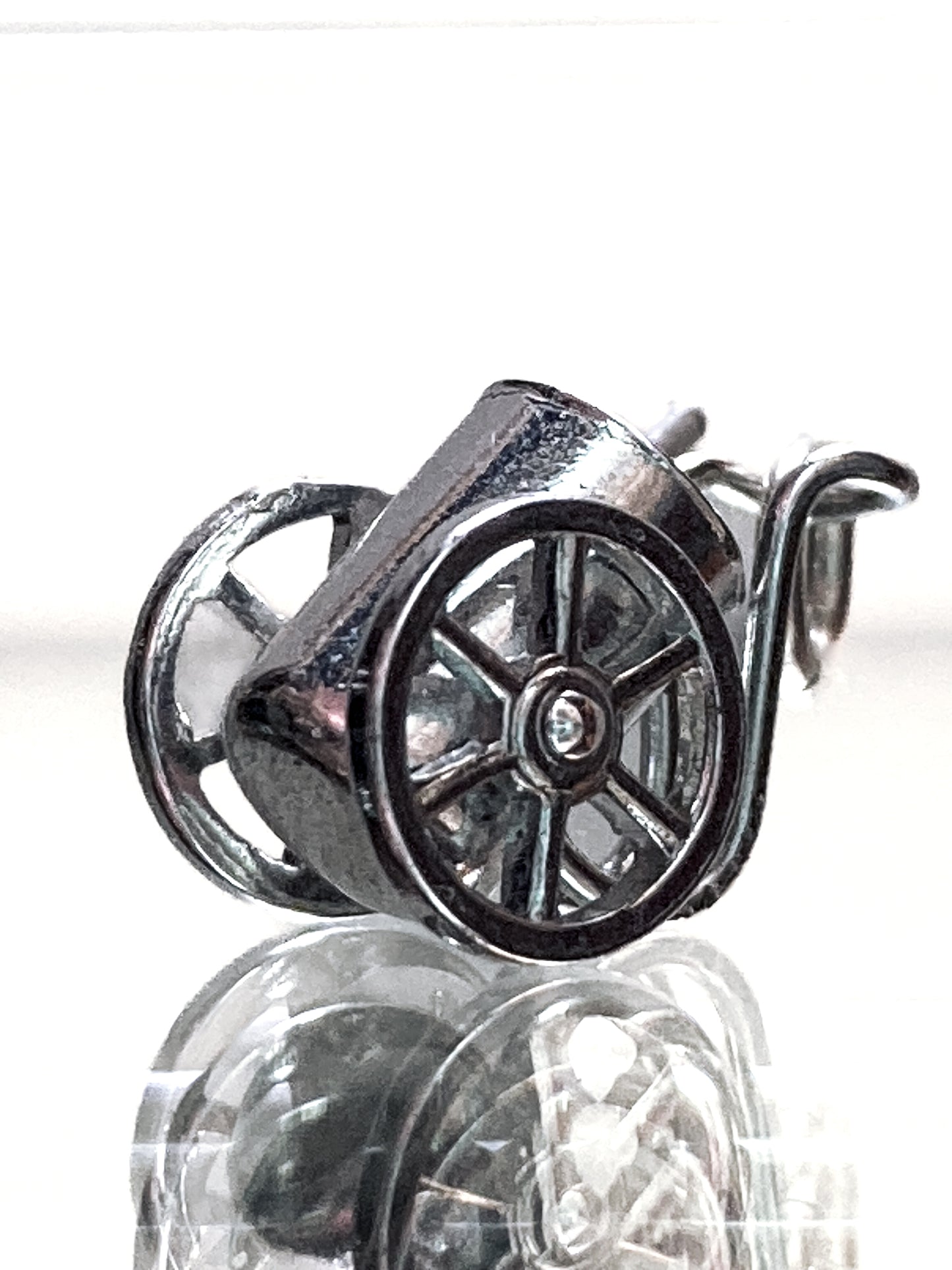 Vintage Sterling Silver Miniature Golf Caddy Rolling Cart Moving Wheels Charm Jewelry