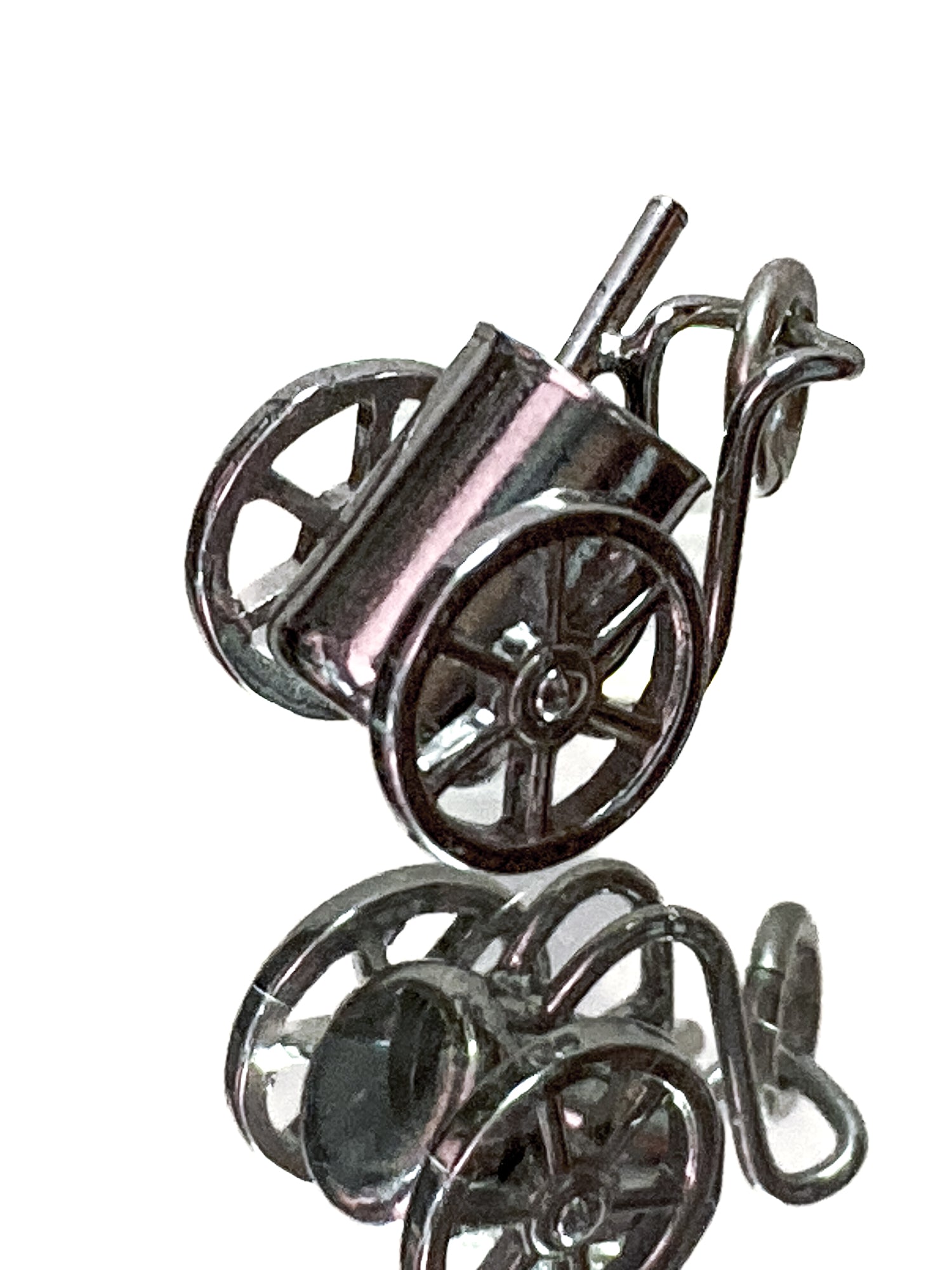 Vintage Sterling Silver Miniature Golf Caddy Rolling Cart Moving Wheels Charm Jewelry