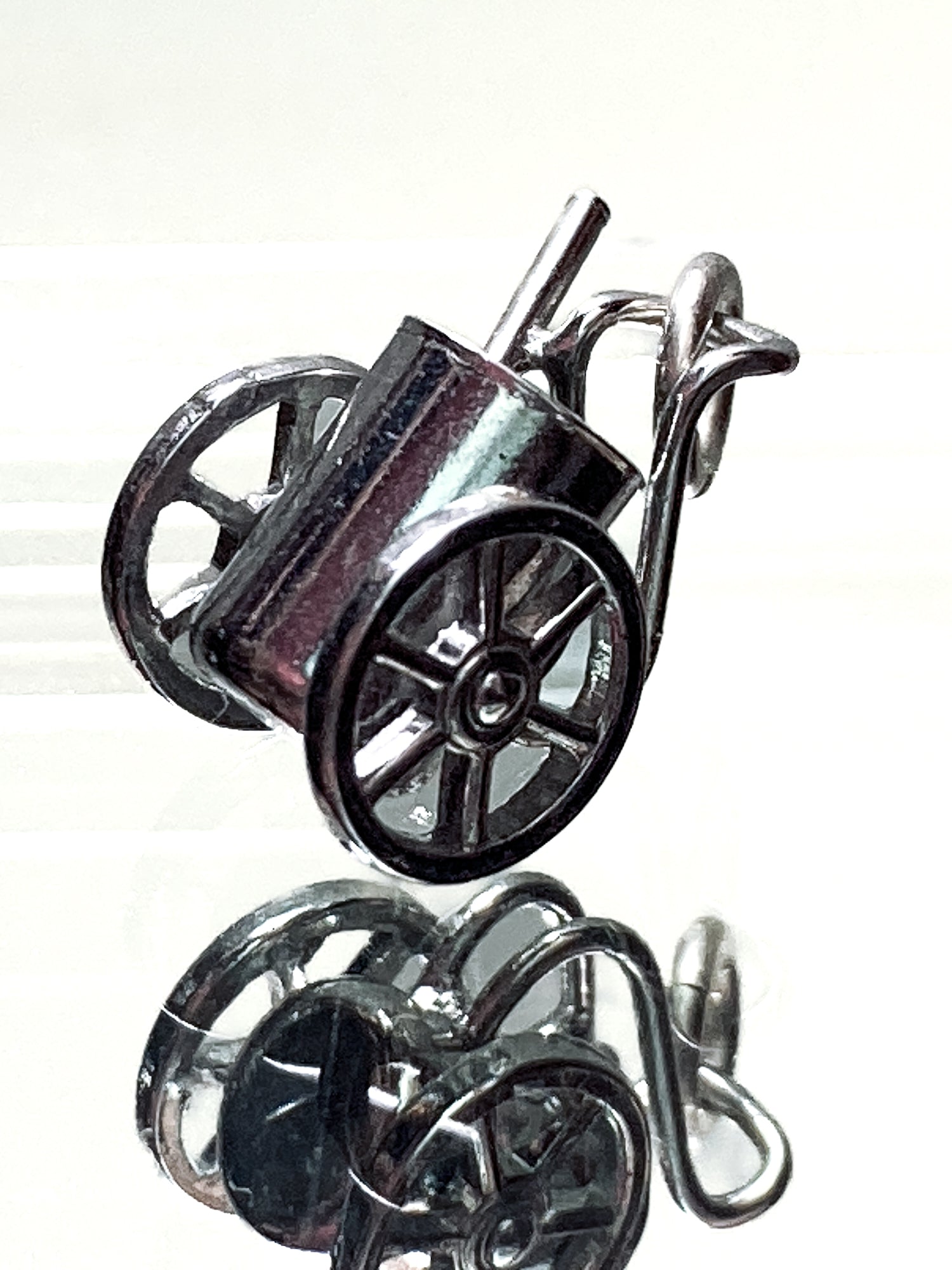 Vintage Sterling Silver Miniature Golf Caddy Rolling Cart Moving Wheels Charm Jewelry