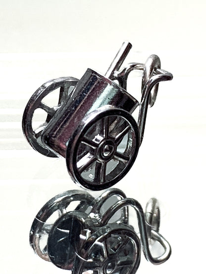 Vintage Sterling Silver Miniature Golf Caddy Rolling Cart Moving Wheels Charm Jewelry